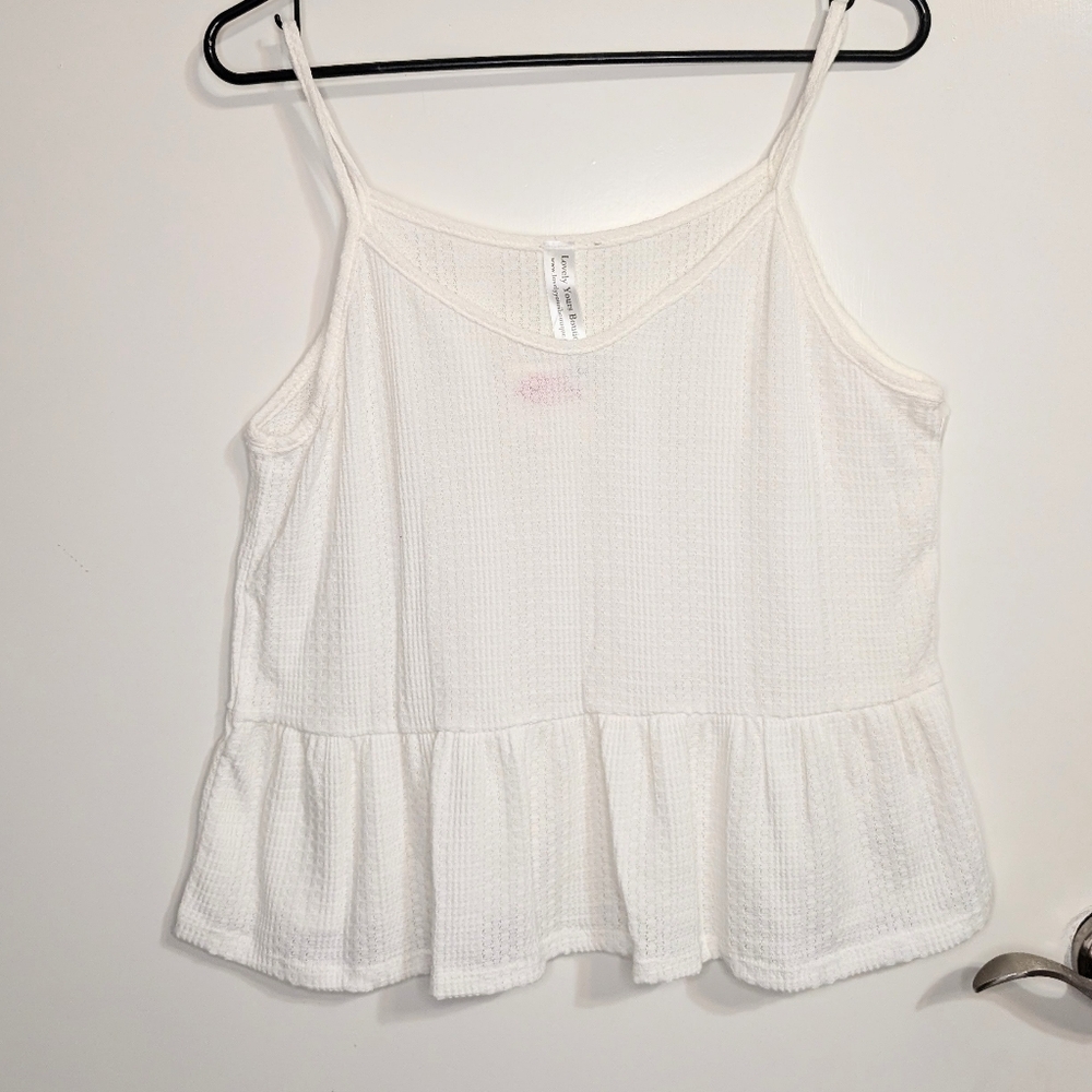Ivory Waffle Knit Peplum Tank Top Spaghetti Strap Boutique Top Size L